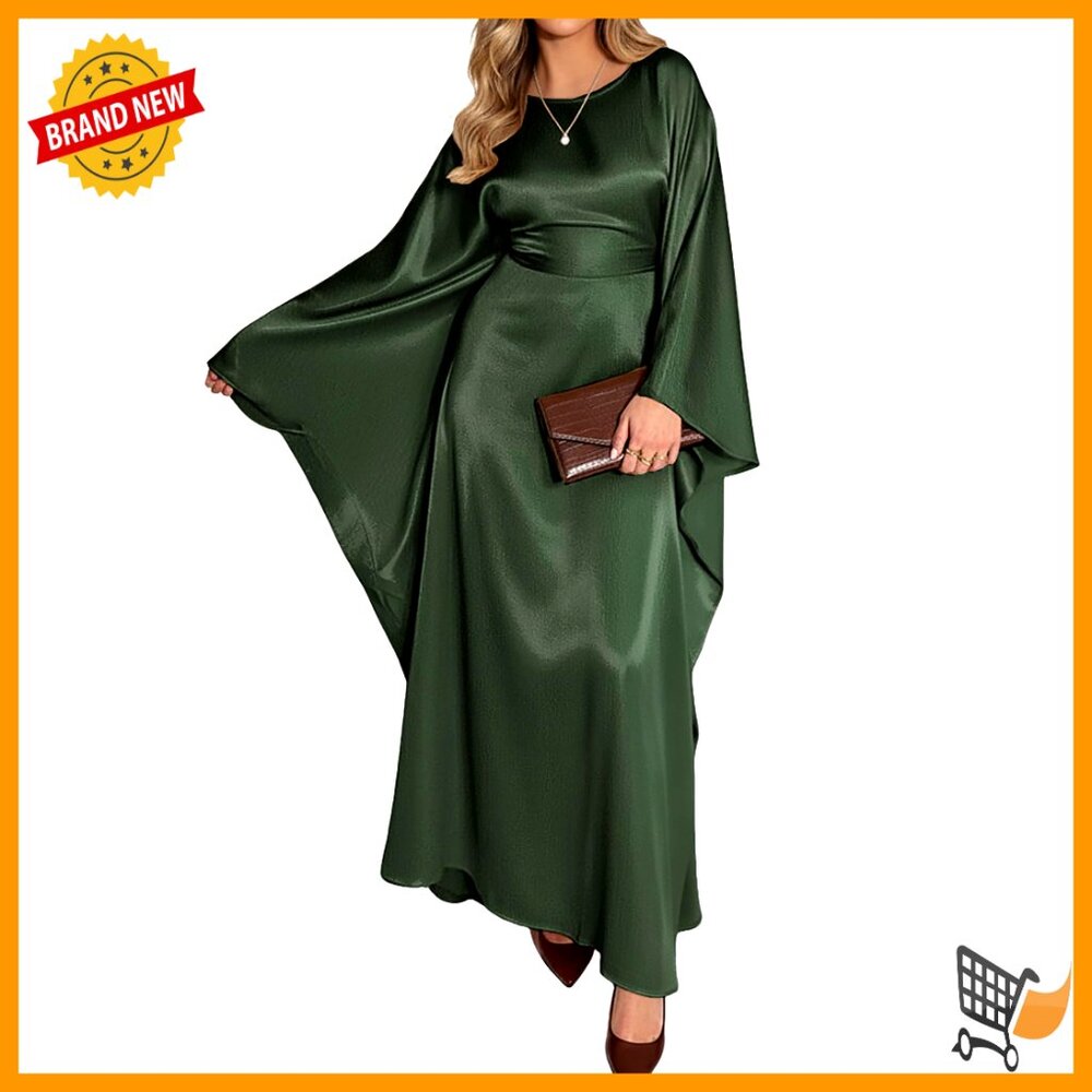 Plus Size Satin Kaftan Dress Swimsuit Cover Up Batwing Sleeves